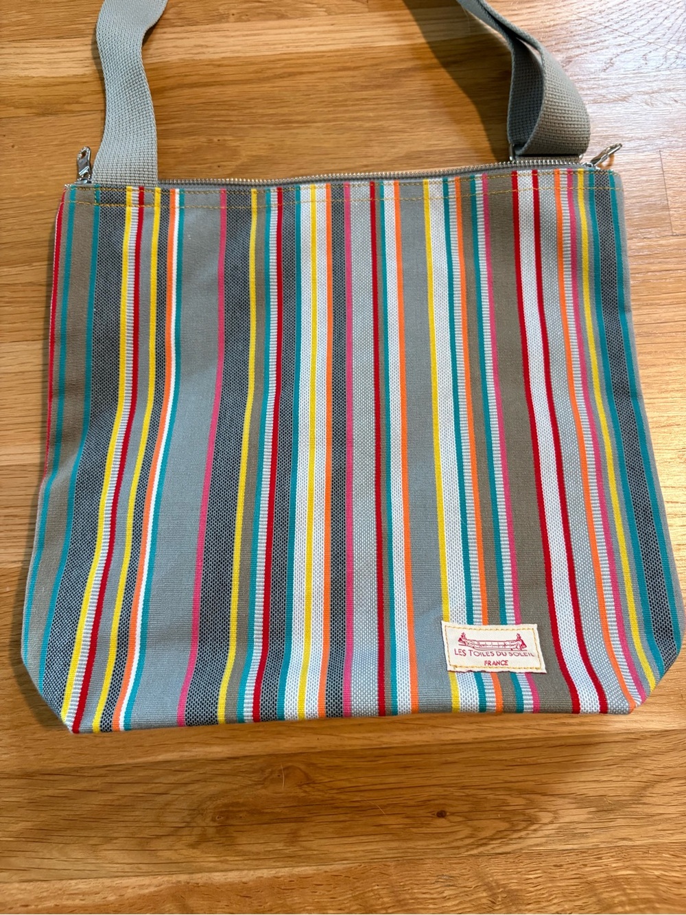Gray Multicolor Striped Canvas Crossbody Bag